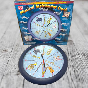 Vintage 1999 Musical Instrument Wall Clock As Seen On TV Tested Works w/ Box